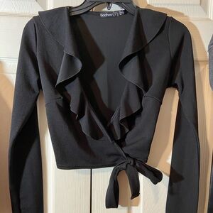 Boohoo Petite Ruffled Wrap Top